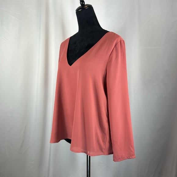 Lucca Deep V Coral Strappy Long Sleeve Blouse - Picture 2 of 6